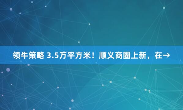 领牛策略 3.5万平方米！顺义商圈上新，在→
